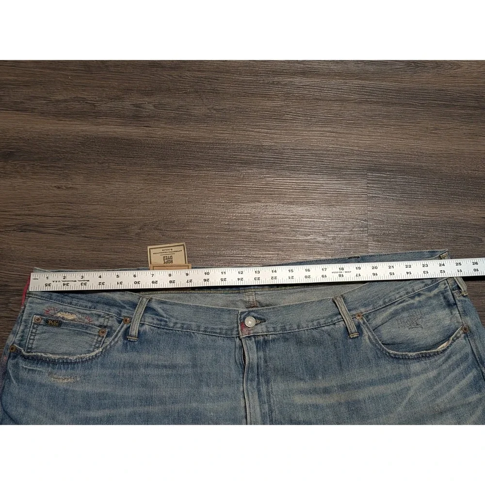 Polo Ralph Lauren Varick Slim Straight Patchwork Bandana Distressed Jeans 50Bx30